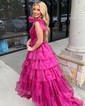 Ball Gown/Princess V-neck Glitter Sweep Train Prom Dresses With Bow