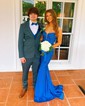 Trumpet/Mermaid V-neck Jersey Sweep Train Prom Dresses With Beading