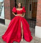 Ball Gown/Princess Off-the-shoulder Satin Sweep Train Prom Dresses With Ruched