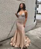 Trumpet/Mermaid V-neck Jersey Sweep Train Prom Dresses With Crystal Detailing