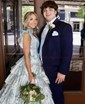 Ball Gown/Princess V-neck Glitter Sweep Train Prom Dresses With Tiered