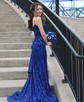 Trumpet/Mermaid V-neck Velvet Sequins Sweep Train Prom Dresses