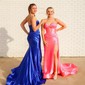 Mermaid Strapless Satin Cut Out Prom Dresses With Ruched