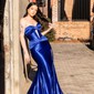 Mermaid Strapless Satin Cut Out Prom Dresses With Ruched