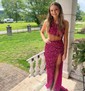 Trumpet/Mermaid One Shoulder Sequined Sweep Train Prom Dresses With Split Front