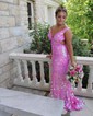 Trumpet/Mermaid V-neck Sequined Sweep Train Prom Dresses With Split Front