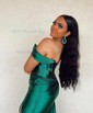 Trumpet/Mermaid Off-the-shoulder Silk-like Satin Sweep Train Prom Dresses With Ruched