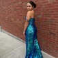 Sheath/Column Sweetheart Sequined Sweep Train Prom Dresses With Split Front