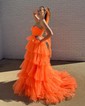 Ball Gown/Princess Halter Tulle Sweep Train Prom Dresses With Tiered