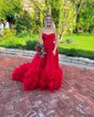 Ball Gown/Princess Sweep Train Sweetheart Tulle Cascading Ruffles Prom Dresses