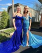 Trumpet/Mermaid Off-the-shoulder Sequined Sweep Train Prom Dresses With Ruched