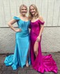 Trumpet/Mermaid Off-the-shoulder Silk-like Satin Sweep Train Prom Dresses With Ruched