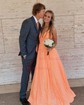 Ball Gown/Princess V-neck Sequined Floor-length Prom Dresses With Pockets