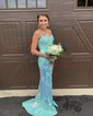 Trumpet/Mermaid V-neck Sequined Sweep Train Prom Dresses With Beading