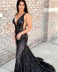 Trumpet/Mermaid V-neck Sequined Sweep Train Prom Dresses