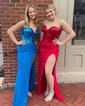 Trumpet/Mermaid Sweetheart Stretch Crepe Sweep Train Prom Dresses With Split Front