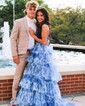 Ball Gown/Princess Halter Tulle Sweep Train Prom Dresses With Tiered