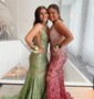 Trumpet/Mermaid Sweep Train V-neck Sequined Prom Dresses