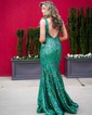 Trumpet/Mermaid V-neck Sequined Sweep Train Prom Dresses