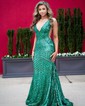 Trumpet/Mermaid V-neck Sequined Sweep Train Prom Dresses