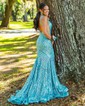 Trumpet/Mermaid V-neck Sequined Sweep Train Prom Dresses