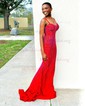 Sheath/Column V-neck Silk-like Satin Sweep Train Beading Prom Dresses