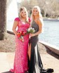 Trumpet/Mermaid One Shoulder Jersey Sweep Train Prom Dresses With Beading