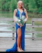 Sheath/Column V-neck Glitter Asymmetrical Prom Dresses With Appliques Lace