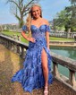 Trumpet/Mermaid Off-the-shoulder Tulle Sweep Train Prom Dresses With Appliques Lace