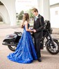 Ball Gown/Princess Scoop Neck Lace Tulle Sweep Train Prom Dresses With Beading