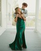 Trumpet/Mermaid Off-the-shoulder Silk-like Satin Sweep Train Prom Dresses With Ruched