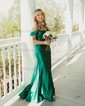 Trumpet/Mermaid Off-the-shoulder Silk-like Satin Sweep Train Prom Dresses With Ruched