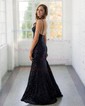 Trumpet/Mermaid V-neck Velvet Sequins Sweep Train Prom Dresses With Split Front