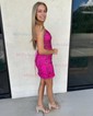 Corset Fuchsia Bodycon V-neck Cut Out Sequin Dress