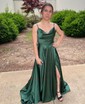 A-line Cowl Neck Silk-like Satin Floor-length Prom Dresses With Split Front