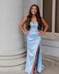 Trumpet/Mermaid Sweetheart Silk-like Satin Sweep Train Prom Dresses With Beading