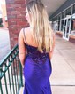 Trumpet/Mermaid V-neck Silk-like Satin Sweep Train Prom Dresses With Beading