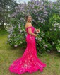 Trumpet/Mermaid Off-the-shoulder Tulle Sweep Train Prom Dresses With Appliques Lace