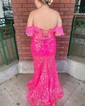 Trumpet/Mermaid Off-the-shoulder Glitter Sweep Train Prom Dresses With Feathers / Fur