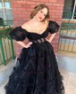 Ball Gown/Princess Off-the-shoulder Tulle Court Train Prom Dresses With Sashes / Ribbons