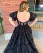 Ball Gown/Princess Off-the-shoulder Tulle Court Train Prom Dresses With Sashes / Ribbons