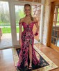 Trumpet/Mermaid Off-the-shoulder Sequined Sweep Train Prom Dresses With Appliques Lace