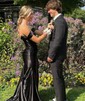 Trumpet/Mermaid Off-the-shoulder Silk-like Satin Sweep Train Prom Dresses With Ruched