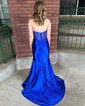 Trumpet/Mermaid Halter Silk-like Satin Sweep Train Prom Dresses With Ruched