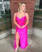 Trumpet/Mermaid V-neck Shimmer Crepe Floor-length Prom Dresses With Split Front