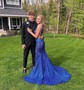 Trumpet/Mermaid Sweep Train V-neck Sequined Prom Dresses