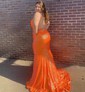 Sheath/Column Sweep Train V-neck Sequined Appliques Lace Prom Dresses