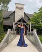 Trumpet/Mermaid V-neck Jersey Sweep Train Prom Dresses With Beading