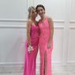 Trumpet/Mermaid Cowl Neck Silk-like Satin Sweep Train Prom Dresses With Ruched