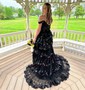 Ball Gown/Princess Off-the-shoulder Tulle Sweep Train Prom Dresses With Appliques Lace